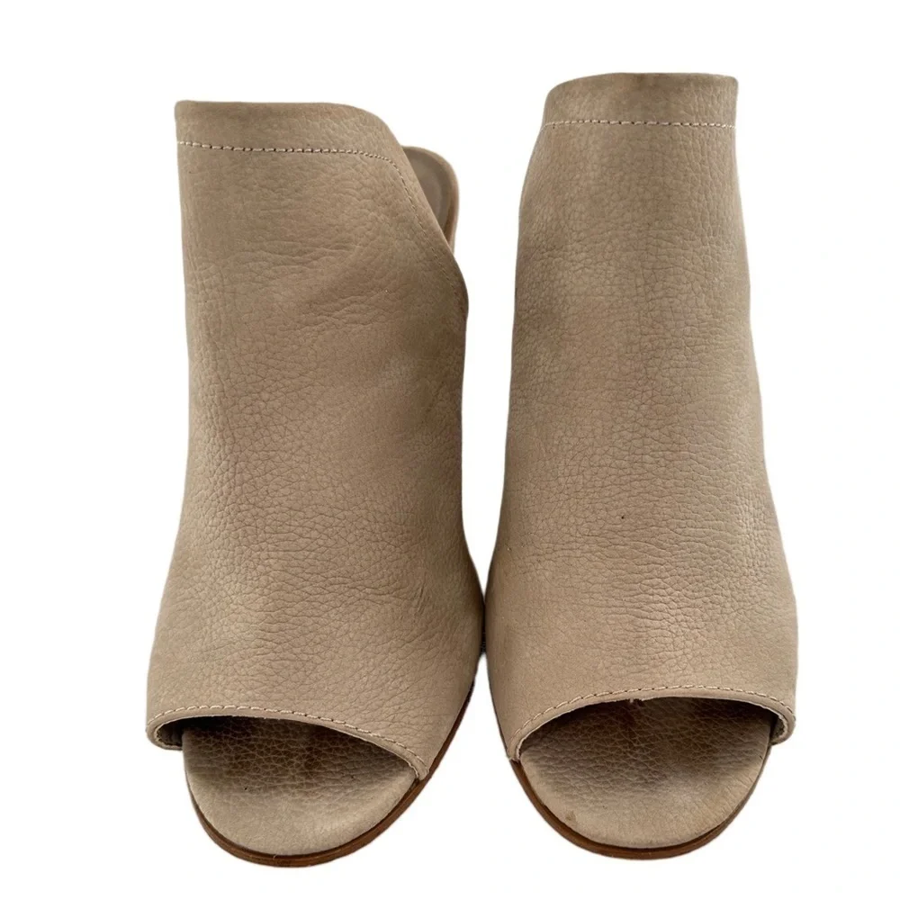 Sbicch womens ankle booties size 9 beige nubuck leather slip on mules